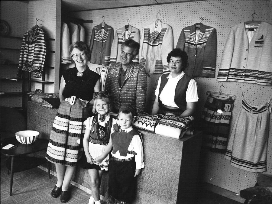black and white photo of a scandinavian import store and its employees